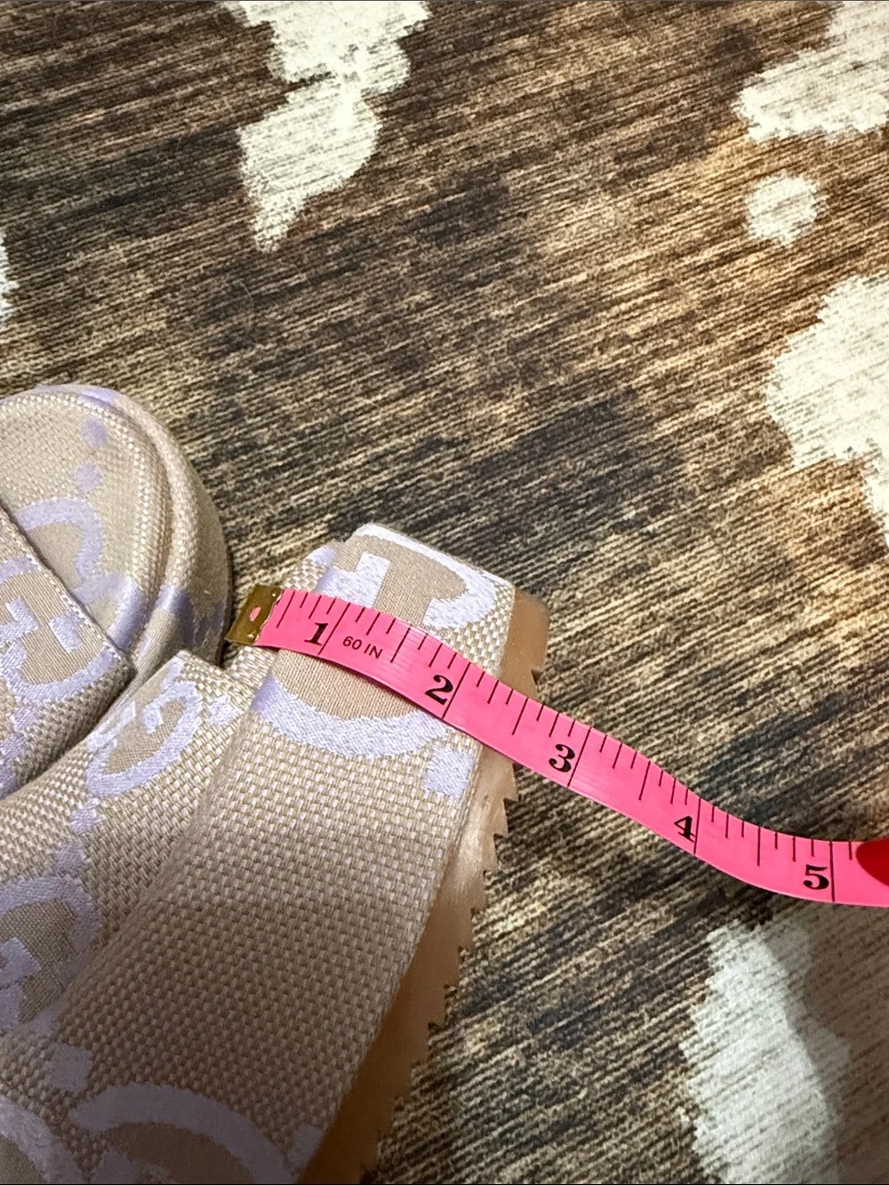 Gucci Authentic Monogram Jumbo GG Logo Platform Slides in Beige/Lapis